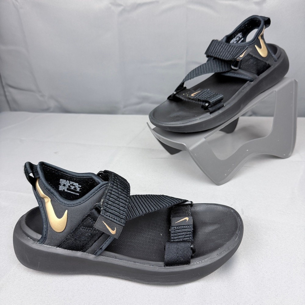 Nike Vista Sandals Black Metallic Gold Strappy Sport Shoes DJ6608-002 Womens 8